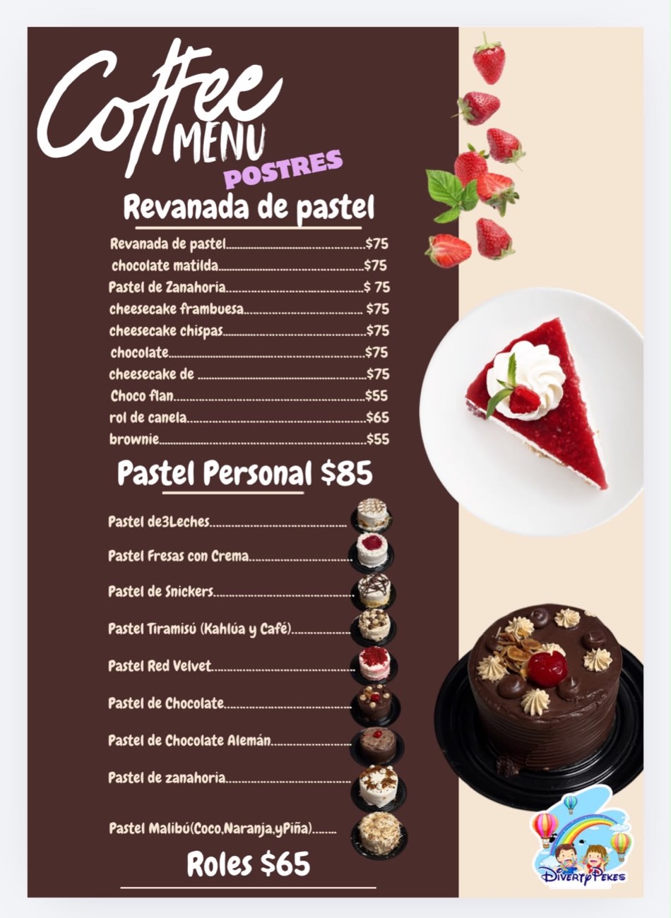 Menú de postres y pasteles